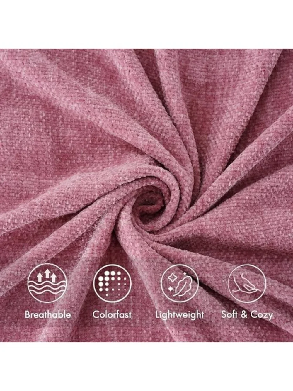 BATTILO HOME Pink Chenille Throw Blanket for Couch, Soft Cozy Textured Knit